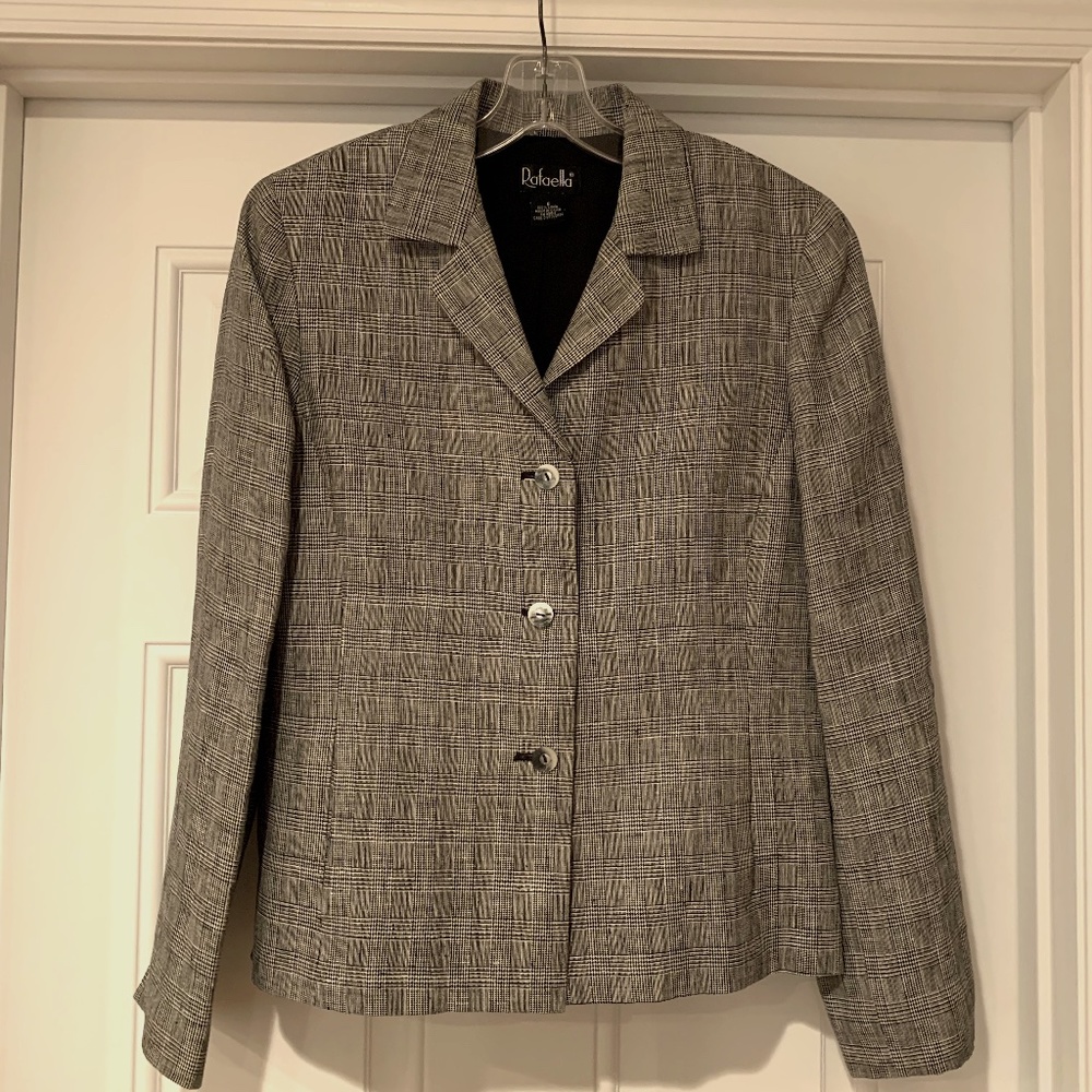 Rafaella Black and White Plaid Linen Blazer 6
